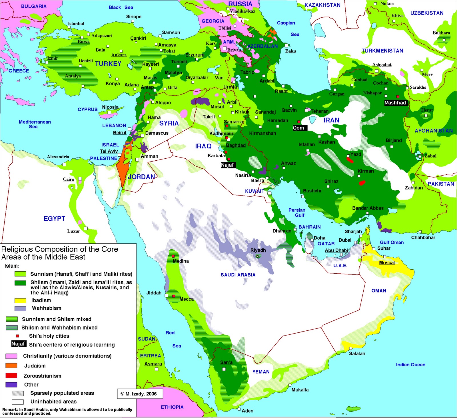 Carte religieuse de l'Iran et ses voisins