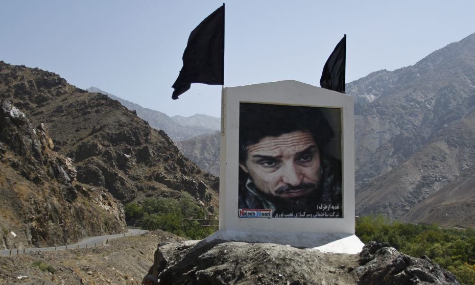A picture of slain Afghan national hero Ahmad Shah Massoud is set along the road in Panjshir province